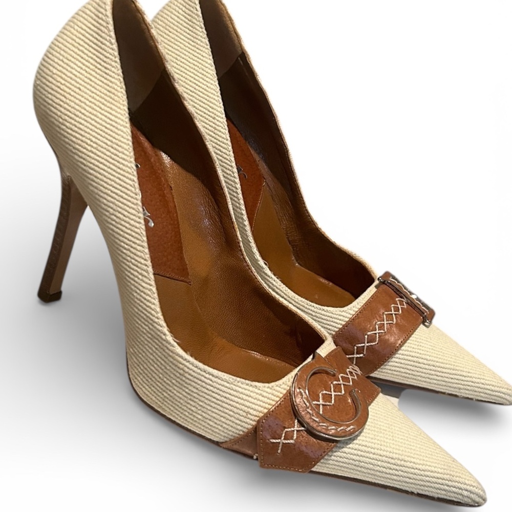 Vintage Christian Dior Cream and Camel CD Logo Heels